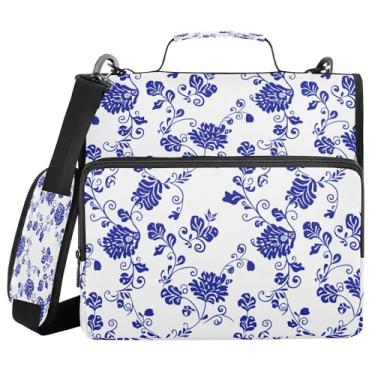 Imagem de SEHANY Fichário de zíper azul e branco com alça de ombro, capacidade para 500 folhas, vários bolsos, fichário com 3 anéis com zíper de 3 cm