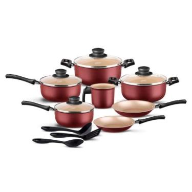 Imagem de Jogo de Panelas 10 Peças Frigideira Caçarola Fervedor Concha Colher Es