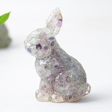 Imagem de Estatueta de coelho de cristal, estátua de resina de coelho em pé com decoração de cristal natural, lindo enfeite de mesa de luxo para escritório ou entrada, presente de decoração de casa estética