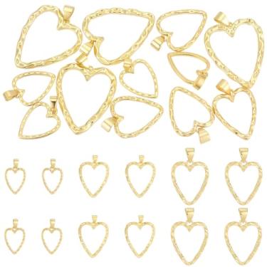 Imagem de Beebeecraft 1 caixa, 12 peças, pingentes de coração para fabricação de joias, latão banhado a ouro 18 K, 3 tamanhos, pingentes de bisel vazados para o dia dos namorados DIY brinco colar pulseira