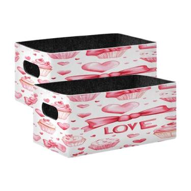 Imagem de xigua Conjunto de 2 caixas de armazenamento de cupcakes para o Dia dos Namorados, cubo de armazenamento dobrável, organizador de cestas de armazenamento para livros, prateleiras, armário, lavanderia