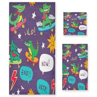 Imagem de xigua Conjunto de toalhas de banheiro de crocodilos absorvente macio 3 peças toalha de banho toalha de mão toalhas decorativas para banheiro, academia, hotel, praia, piscina