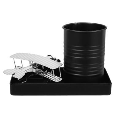 Imagem de Porta-lápis vintage de metal para avião, recipiente rústico, organizador de mesa com balde de armazenamento multifuncional, acessório de escritório moderno para decoração de mesa