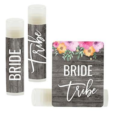 Imagem de Andaz Press Bride Tribe Bálsamo labial floral rústico em madeira cinza, pacote com 12, hidratante, nutritivo, protetor labial para casamento