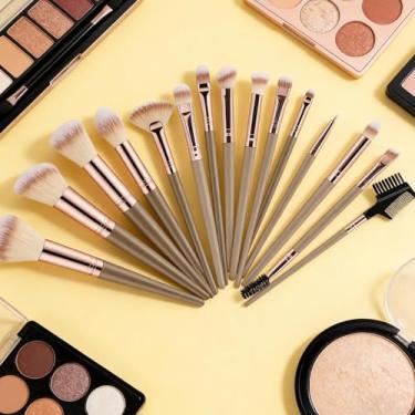 Imagem de Conjunto portátil de 15 pincéis de maquiagem para rosto, olhos, sombra, sobrancelha, base de cílios, lábios, ferramenta profissional de pincéis de maquiagem