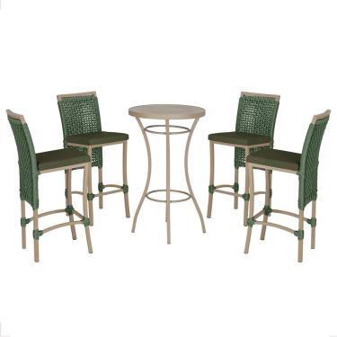 Imagem de Mesa Bistro E 4 Banquetas Roma Fendi Corda Náutica 13 Trama Verde
