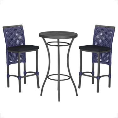 Imagem de Mesa Bistro E 2 Banquetas Roma Preta Corda Náutica 12 Azul