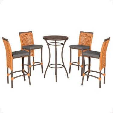 Imagem de Mesa Bistro E 4 Banquetas Roma Marrom Corda Náutica 11 Terra Cota