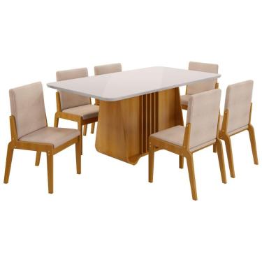 Imagem de Kit Mesa De Jantar Harpa Com 6 Cadeiras Sinfonia Em Linho Naturale-off White-creme