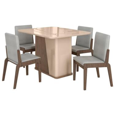 Imagem de Kit Mesa De Jantar Harmonia Com 4 Cadeiras Sinfonia Em Linho Carvalho-fendi-cinza