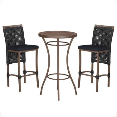 Imagem de Mesa Bistro E 2 Banquetas Roma Marrom Corda Náutica 12 Preta