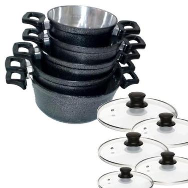 Imagem de Jogo Panelas Tampa Vidro Alumínio Batido Cinza Craqueado - Continental