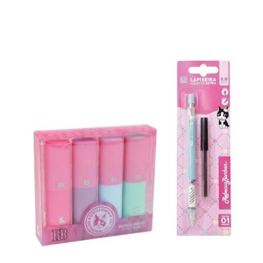 Imagem de Kit Escolar Rebecca Bonbon C/ 4 Marca-Textos e Lapiseira 2.0 Grafite R