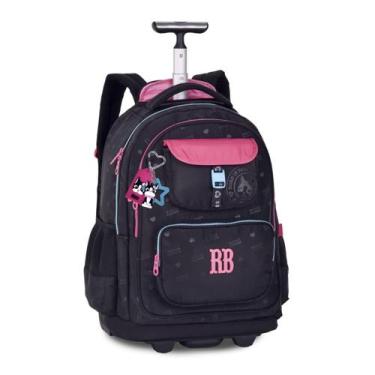 Imagem de Mochila Carrinho Meninas Rebecca Bonbon Premium com chaveiro, Preto