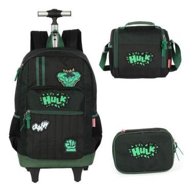 Imagem de Kit Mochila Vingadores Hulk Capitão America Homem De Ferro, Verde