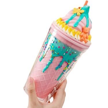 Imagem de seelucky Copo de viagem de sorvete com canudo Waffle Party Tumbler Copo de Gelo Boba Bubble Chá Presente de Aniversário (sorvete de waffle rosa, 450 ml)