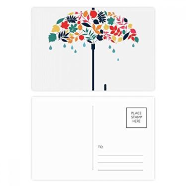Imagem de Conjunto de cartões postais de aniversário com estampa de folhas guarda-chuva pingando chuva, cartão de agradecimento