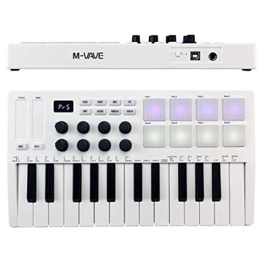 Imagem de BHCASE Teclado de controle MIDI 25 teclas Mini teclado USB portátil controlador MIDI com 25 teclas sensíveis à velocidade 8 pads retroiluminados RGB 8 botões