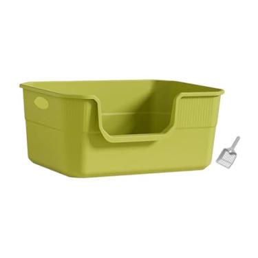 Imagem de Generic Caixa de areia aberta, bacia de areia de peneiração, vaso sanitário para gatos, comadre de alta face portátil, fácil de transportar, caixa de areia, Verde