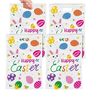 Imagem de Pacote com 40 sacos de guloseimas de Páscoa felizes, sacos coloridos de presente de Páscoa com alças, bolsa de presente de plástico para ovos de páscoa ovos de páscoa e embalagem de presentes, 6,5 x
