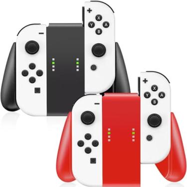 Imagem de Gepicest Switch Accessories Grip Holder for Joycon Controller Compatible with Switch Handheld Remote, Kit Set Grips Holder for Dual Joycon Remote Controller Black Red 2 Packs