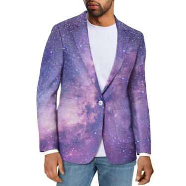 Imagem de Sprowallow Blazer masculino casual com um botão, casaco esportivo slim fit, lapela notched, blazer, jaqueta leve para negócios, Galaxy Starry Sky, Large