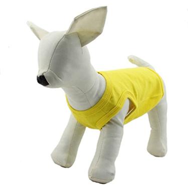 Imagem de Camisetas regatas para animais de estimação 2018 roupas para cachorro roupas em branco Top coletes para cães pequenos de tamanho médio grande 100% algodão colete de verão clássico (XGG, amarelo)