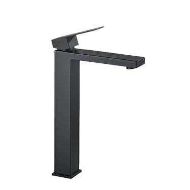 Imagem de Torneira preta fosca para pia de banheiro, torneira dourada com misturador de água fria, estilo simples, furo único, guindaste, preto alto, Rússia