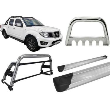 Imagem de Kit Quebra Mato Santo Antônio H2 Estribo Frontier 08/16 Cromado - HOZZ