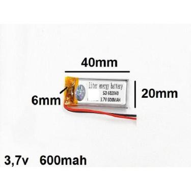 Imagem de Bateria 6mmx20mmx40mm 600mah Com 2 Fios Nova 3,7v - bgb