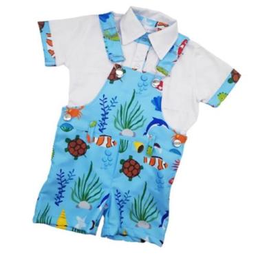 Imagem de Conjunto Jardineira Infantil Masculino Fundo do Mar com Camisa - Photo