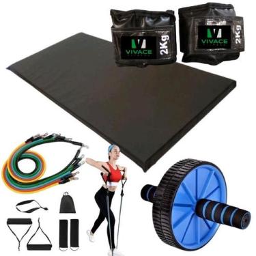 Imagem de Kit Ginastica Colchonete + Kit 11 Peças + Caneleira 2kg+ Roda Abdomina