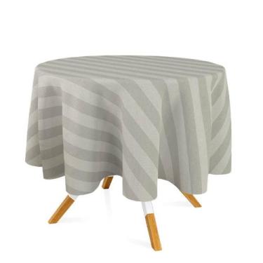 Imagem de Toalha de Mesa Redonda em Tecido Jacquard Bege Marfim Listrado Tradici