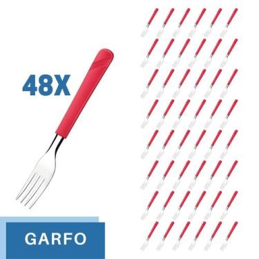 Imagem de Conjunto 48 Garfos Aço Inox Cabo Plástico Vermelho Luna - Taumer, Luna
