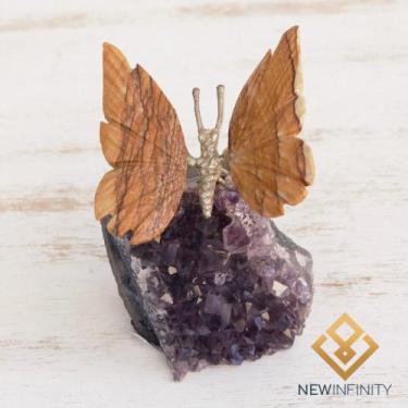 Imagem de Borboleta Jaspe Madeira e Ametista Decoração Pedra Natural - New Infin