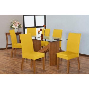 Imagem de Capa Para Cadeira Mesa De Jantar 08 Lugares Malha Gel Oferta Amarelo -