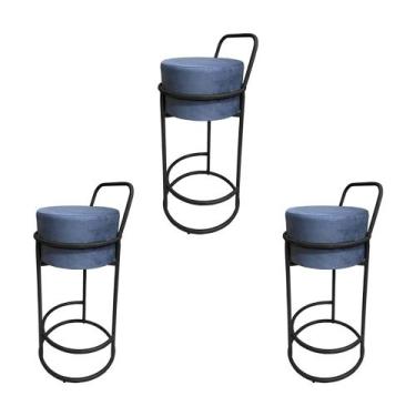 Imagem de Kit 3 Banquetas Alta Redonda Base Preta Veludo - Cinza - CONCEPT ESTOF