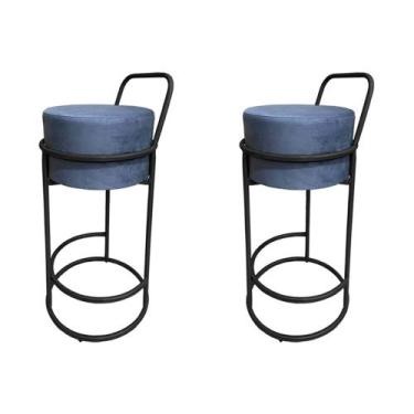 Imagem de Kit 2 Banquetas Alta Redonda Base Preta Veludo - Cinza - CONCEPT ESTOF