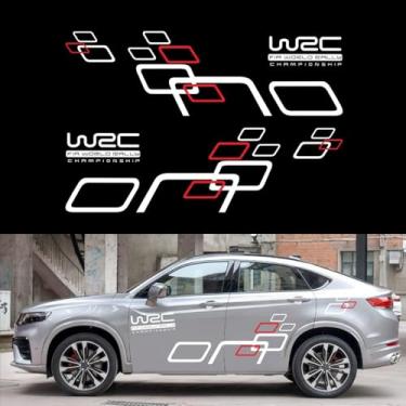 Imagem de Adesivo lateral para carroceria de carro, geométrico, gráfico, vinil, adesivo decorativo universal autoadesivo para carros/caminhões/SUVs (branco-vermelho)