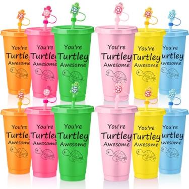 Imagem de Jingmore 12 conjuntos de copos de plástico de 680 g com tampas e rolhas de canudo para colegas de trabalho, equipe de trabalho, professor, agradecimento, presentes