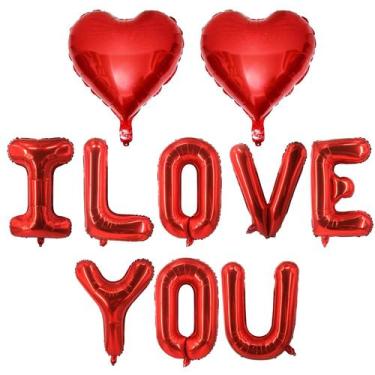Imagem de Balões em Formato de Coração Vermelho - Dia dos Namorados - I LOVE YOU