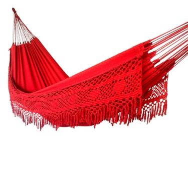 Imagem de Rede Descanso Reforçada Rede Dormir Casal king Luxo Rede de Dormir Gigante Varanda Artesanal VERMELHO