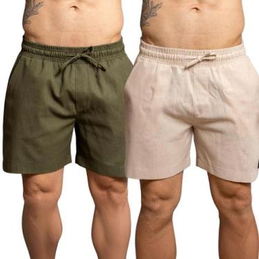 Imagem de Kit 2 Bermudas Linho Masculina Casual Respirável Academia Treino Passe