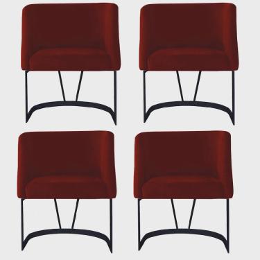 Imagem de Kit 04 Poltrona Cadeira Aurora Luxo Confort Industrial Ferro Preto Veludo Bordô - Ahz Móveis