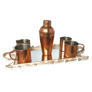 Imagem de Kit bar 6 pçs coqueteleira com 6 canecas mule - aço inox.