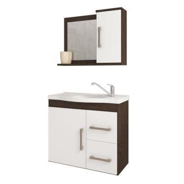 Imagem de Gabinete de Banheiro com Cuba e Espelheira Vix 65cm Cafe/Branco - mgm
