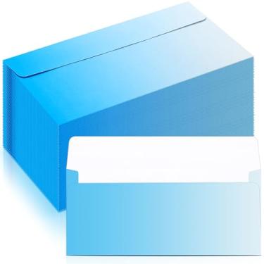 Imagem de Fullhawl Envelopes de negócios 100 peças #10 envelopes coloridos autoadesivos padrão gradiente para cheques de escritório cartas papel timbrado convites anúncios 10 x 23 cm (azul gradiente)