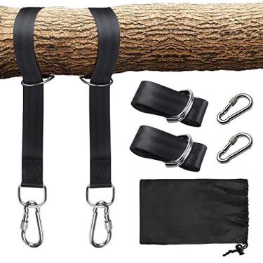 Imagem de EKVINOR Kit de alças para pendurar para pendurar árvore (conjunto de 2), kits de pendurar em árvore de 1,5 m de comprimento com 2 ganchos de mosquetão de segurança resistente, comporta no máximo 907 kg, perfeito para balanço de árvore e redes - preto