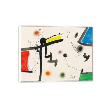Imagem de Joan Miró Imagem de arte de parede em tela - reprodução de obras de arte famosas abstratas - pinturas com moldura branca para decoração de sala de estar (figura e pássaros) 50 x 65 cm - 19 x 25 pol