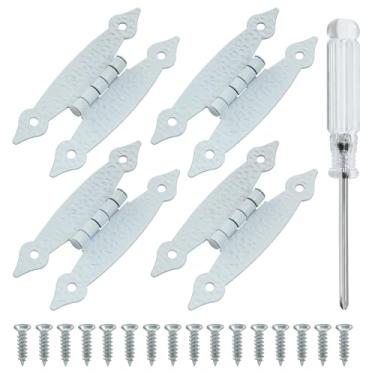 Imagem de Seimneire Dobradiças de armário H, dobradiças de ferro planas em forma de H antigas, ferramenta decorativa para guarda-roupa, caixa de joias de madeira - 4 peças brancas